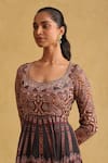 Shop_Ritu Kumar_Black Silk Embroidery Round Neck Geometric Print Anarkali Set _Online_at_Aza_Fashions