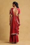 Shop_Ritu Kumar_Red 55% Linen Embroidered Thread Round Saree Dress Set_at_Aza_Fashions
