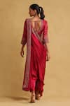 Shop_Ritu Kumar_Pink 100 % Viscose Embroidered Thread Draped Pant Saree Set With Floral Blouse _at_Aza_Fashions