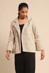 Buy_Ritu Kumar_Beige 100 % Cotton Woven Textured Lapel Collar Jacket _at_Aza_Fashions