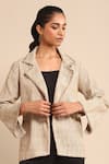 Ritu Kumar_Beige 100 % Cotton Woven Textured Lapel Collar Jacket _at_Aza_Fashions