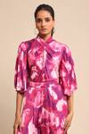 Shop_Ritu Kumar_Pink 100 % Viscose Printed Abstract Round Jumpsuit _Online_at_Aza_Fashions