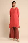 Buy_Ritu Kumar_Red 55% Linen Solid Round Kurta _at_Aza_Fashions