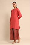 Ritu Kumar_Red 55% Linen Solid Round Kurta _Online_at_Aza_Fashions