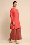 Buy_Ritu Kumar_Red 55% Linen Solid Round Kurta _Online_at_Aza_Fashions