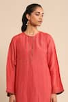 Shop_Ritu Kumar_Red 55% Linen Solid Round Kurta _Online_at_Aza_Fashions