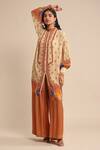 Buy_Ritu Kumar_Beige 100 % Viscose Printed Floral Mandarin Collar Blossom Kurta _at_Aza_Fashions