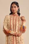 Shop_Ritu Kumar_Beige 100 % Viscose Printed Floral Mandarin Collar Blossom Kurta _Online_at_Aza_Fashions