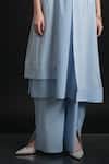 Buy_ORCR_Blue Cotton Stitch Lines Work Embellished Tunic Flared Pant Set  _Online_at_Aza_Fashions