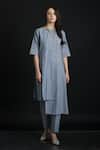 Buy_ORCR_Blue Cotton Woven Glitter Stripe Round Asymmetric Tunic With Pant  _at_Aza_Fashions