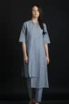 ORCR_Blue Cotton Woven Glitter Stripe Round Asymmetric Tunic With Pant  _Online_at_Aza_Fashions