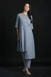 Buy_ORCR_Blue Cotton Woven Glitter Stripe Round Asymmetric Tunic With Pant  _Online_at_Aza_Fashions