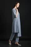 ORCR_Blue Cotton Woven Glitter Stripe Round Asymmetric Tunic With Pant  _at_Aza_Fashions