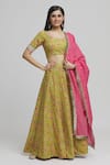 Buy_Samyukta Singhania_Yellow Cotton Print Petunia Bloom Sweetheart Neck Lehenga Blouse Set _at_Aza_Fashions