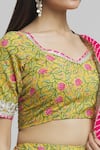 Shop_Samyukta Singhania_Yellow Cotton Print Petunia Bloom Sweetheart Neck Lehenga Blouse Set _Online_at_Aza_Fashions