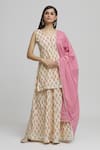 Buy_Samyukta Singhania_Cream Cotton Print Acanthus Bloom Paan Neck Kurta Lehenga Set _at_Aza_Fashions