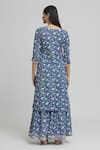 Shop_Samyukta Singhania_Blue Cotton Print Padma Blossom Notched Kurta Sharara Set _at_Aza_Fashions