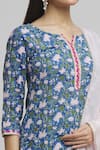 Shop_Samyukta Singhania_Blue Cotton Print Padma Blossom Notched Kurta Sharara Set _Online_at_Aza_Fashions