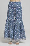 Samyukta Singhania_Blue Cotton Print Padma Blossom Notched Kurta Sharara Set _at_Aza_Fashions