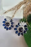 Buy_The Bling Girll_Blue Stone Halo Fleur Encrusted Stud Earrings _at_Aza_Fashions