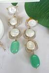 Buy_The Bling Girll_Gold Plated Emerald Pearl Dewdrop Dangler Earrings _at_Aza_Fashions