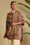 Buy_Dusala_Brown Cherry Floral Woven Shawl _at_Aza_Fashions