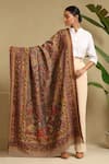 Shop_Dusala_Brown Cherry Floral Woven Shawl _at_Aza_Fashions