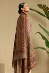Dusala_Brown Cherry Floral Woven Shawl _Online_at_Aza_Fashions
