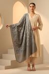 Shop_Dusala_Grey Kanchan Cashmere Floral Aari Embroidered Stole_at_Aza_Fashions