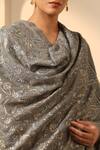 Dusala_Grey Kanchan Cashmere Floral Aari Embroidered Stole_Online_at_Aza_Fashions
