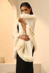 DUSALA_Off White Plain Christy Cashmere Fur Stole _Online_at_Aza_Fashions