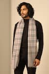 Shop_DUSALA_White Woven Dhruv Cashmere Checkered Stole _at_Aza_Fashions