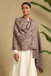 Buy_DUSALA_Grey Embroidered Kati Aari Cashmere Stole _at_Aza_Fashions