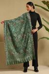 Shop_Dusala_Green Fauna Pattern Cashmere Stole_at_Aza_Fashions