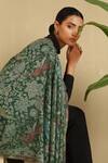 Buy_Dusala_Green Fauna Pattern Cashmere Stole_Online_at_Aza_Fashions