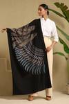 Shop_Dusala_Black Wings Embroidered Cashmere Stole _at_Aza_Fashions