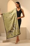 Shop_Dusala_Green Hope Floral Woven Stole _at_Aza_Fashions