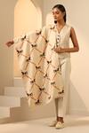 Shop_Dusala_Cream Scarlet Horse Reversible Woven Stole_at_Aza_Fashions