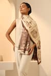 Buy_Dusala_Cream Hayat Floral Woven Stole _at_Aza_Fashions