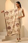 Shop_Dusala_Cream Hayat Floral Woven Stole _at_Aza_Fashions