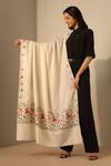 Shop_Dusala_Off White Ekantika Butterfly Bloom Pashmina Shawl _at_Aza_Fashions