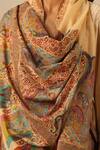 Dusala_Beige Aagya Persian Fleur Pattern Pashmina Shawl_Online_at_Aza_Fashions