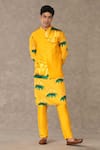 Masaba_Yellow Raw Silk Digital Printed Masakali Floral Bundi _at_Aza_Fashions