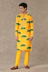 Buy_Masaba_Yellow Raw Silk Digital Printed Masakali Floral Kurta Pant Set _Online_at_Aza_Fashions