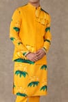 Masaba_Yellow Raw Silk Digital Printed Masakali Floral Bundi And Kurta Set _at_Aza_Fashions