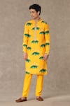 Buy_Masaba_Yellow Raw Silk Digital Printed Masakali Floral Bundi And Kurta Set 