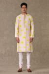 Masaba_Pink Raw Silk Digital Printed Parijat Floral Kurta _Online_at_Aza_Fashions