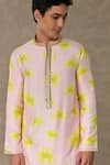 Masaba_Pink Raw Silk Digital Printed Parijat Floral Kurta _at_Aza_Fashions