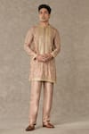 Masaba_Beige Raw Silk Embroidered Dori Oatmeal Paan-phool Kurta And Pant Set_at_Aza_Fashions