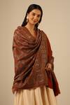 Shop_Dusala_Red Banee Hexagon Fleur Pattern Pashmina Shawl _at_Aza_Fashions